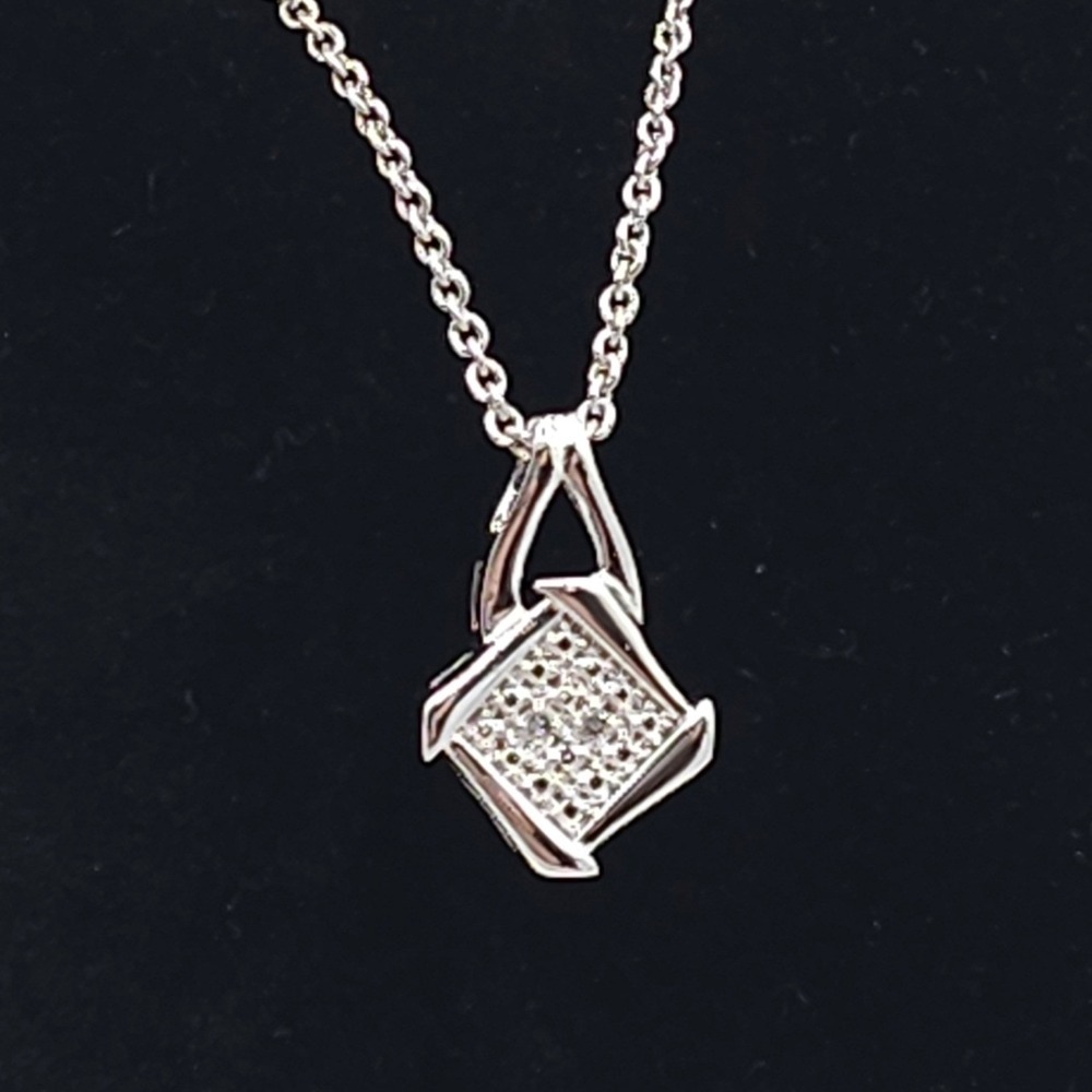 BRZ OTC Italy Geometric Pendant Necklace 17" Silver‎ Tone NWT Clear Stones